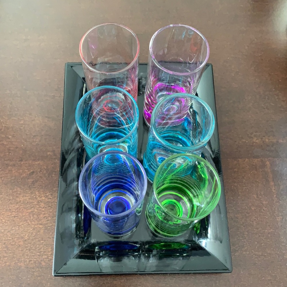 NEW!! Set of 6 Shot Glasses with Tray